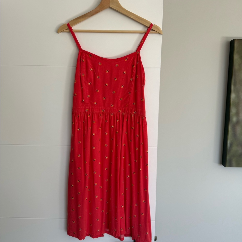 Old Navy Red Midi Dress with Floral Accents